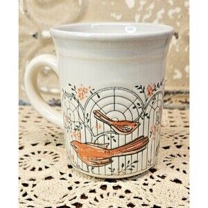 Made in England Bilton White Ceramic Coffee Mug w/ Coral Color Canaries
